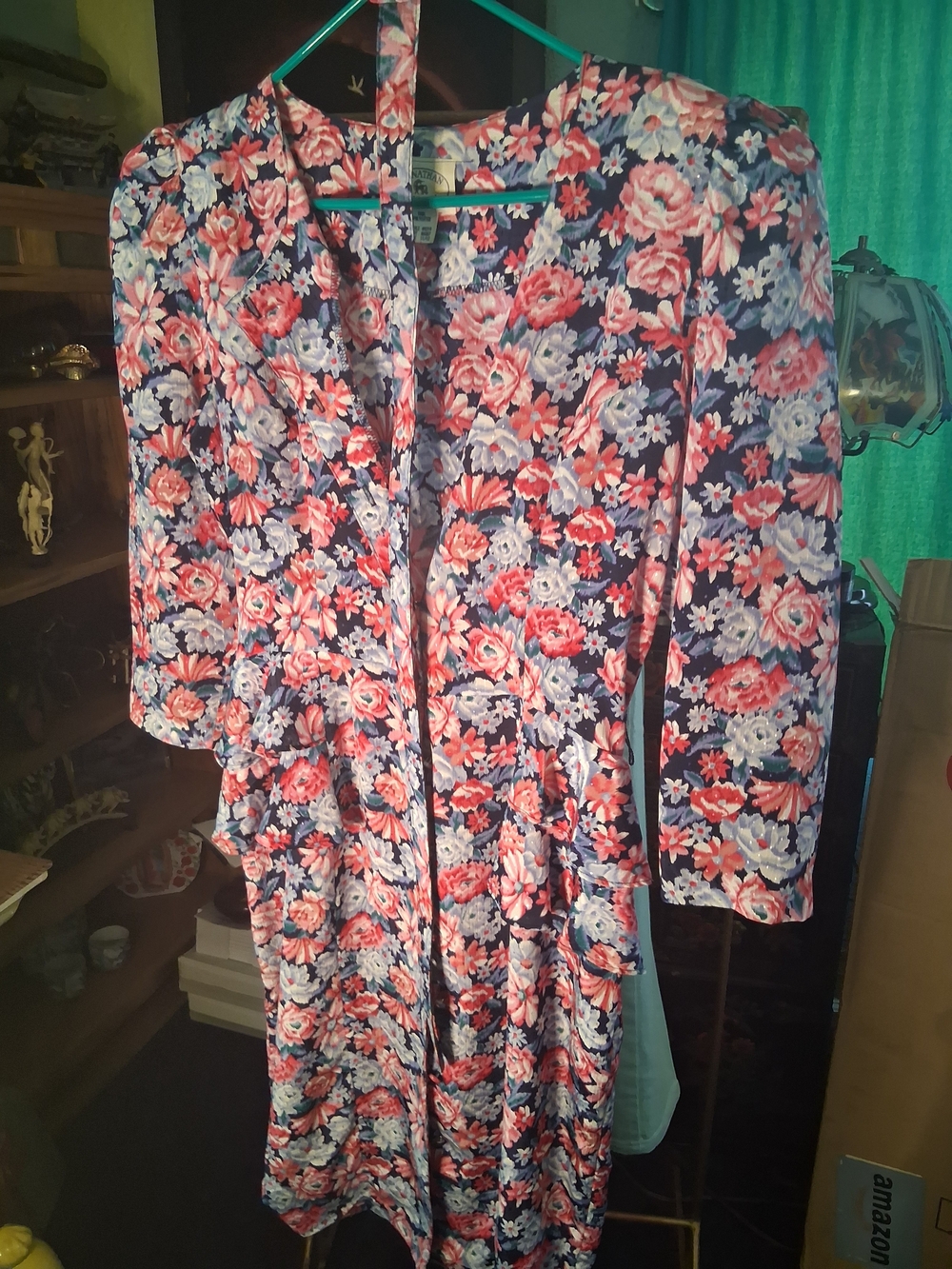 jonathan martin Navy Floral Asymmetrical Midi Dress with Coral & White Blooms